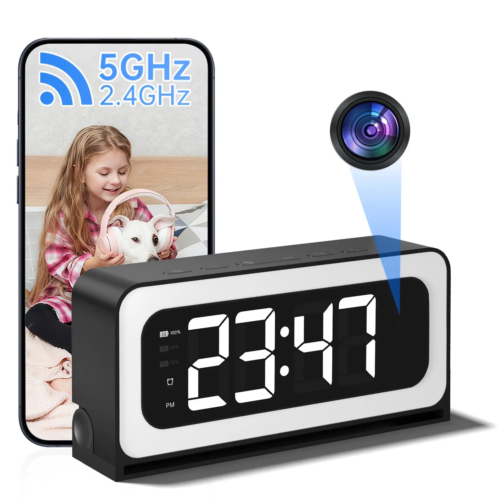 Smart Digital Clock Camera – Dual Band WiFi 5GHz & 2.4GHz Security