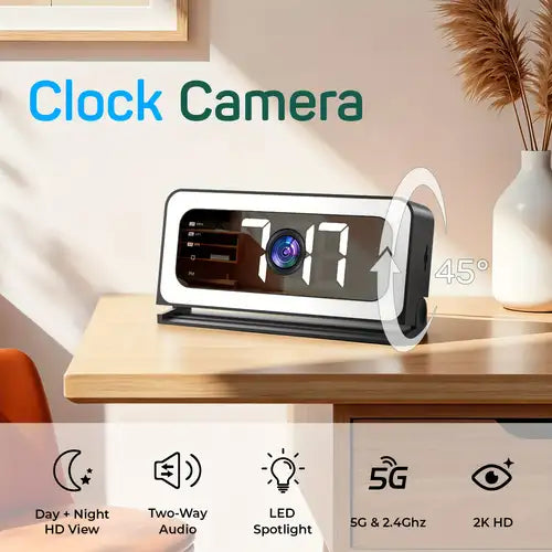 Smart Digital Clock Camera – Dual Band WiFi 5GHz & 2.4GHz Security