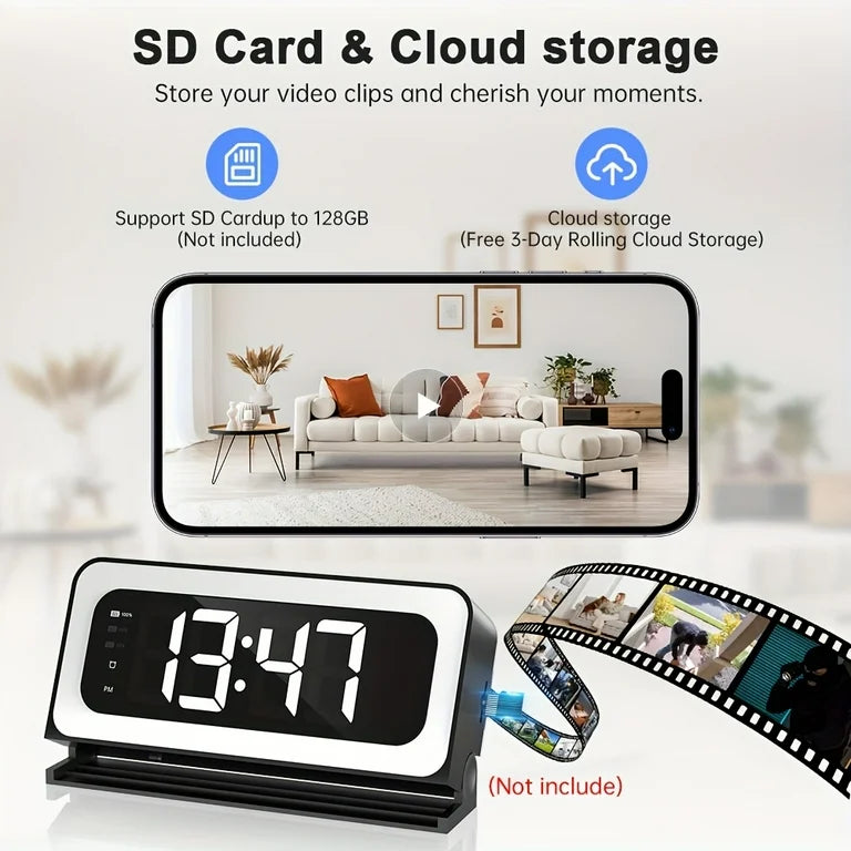 Smart Digital Clock Camera – Dual Band WiFi 5GHz & 2.4GHz Security