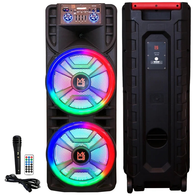 Portable Party Box Dual 12" Karaoke Speaker – Bluetooth, LED, Wireless Mic & FM
